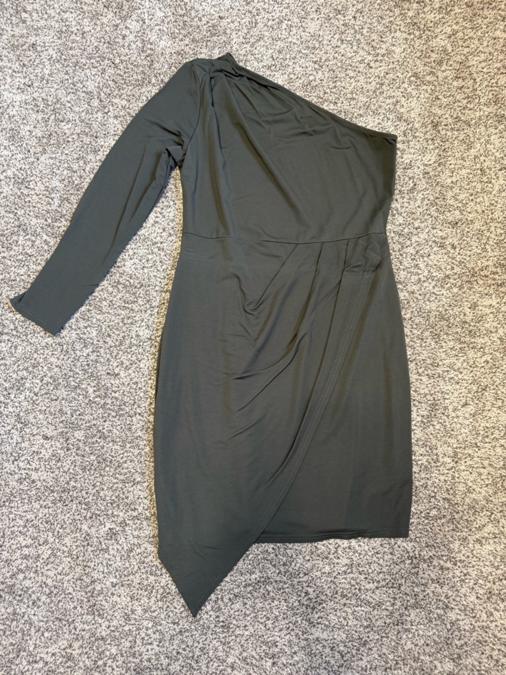 Chic One-Shoulder Olive Dress